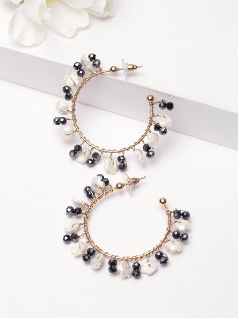 

AVANT-GARDE PARIS Black & White Crescent Shaped Gold-Plated Half Hoop Earrings