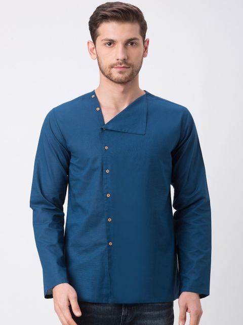 

Ethnicity Men Teal Blue Solid Straight Kurta