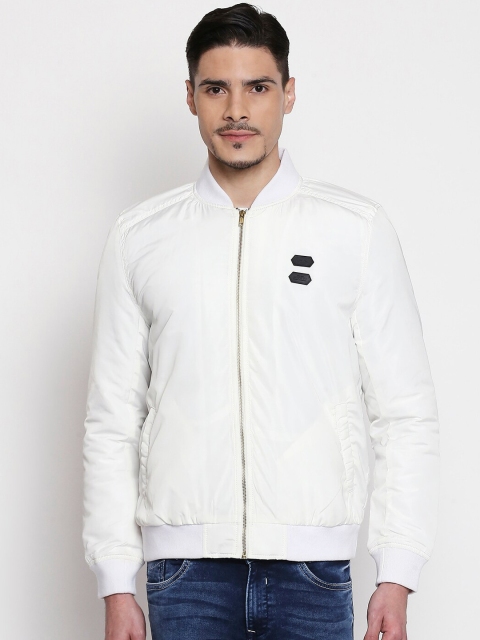 

Mufti Men White Solid Bomber Jacket