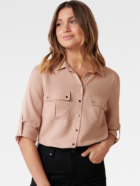 

Forever New Women Pink Tailored Fit Solid Casual Shirt