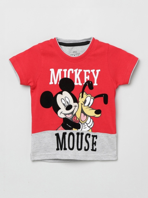 

max Boys Red & Grey Printed Round Neck T-shirt