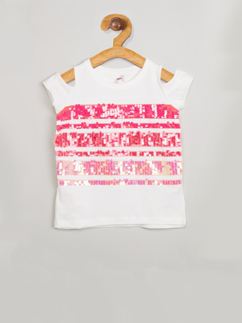 

max Girls Off-White Printed V-Neck T-shirt