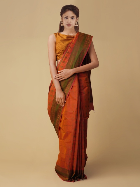 

Unnati Silks Orange Striped Pure Cotton Saree