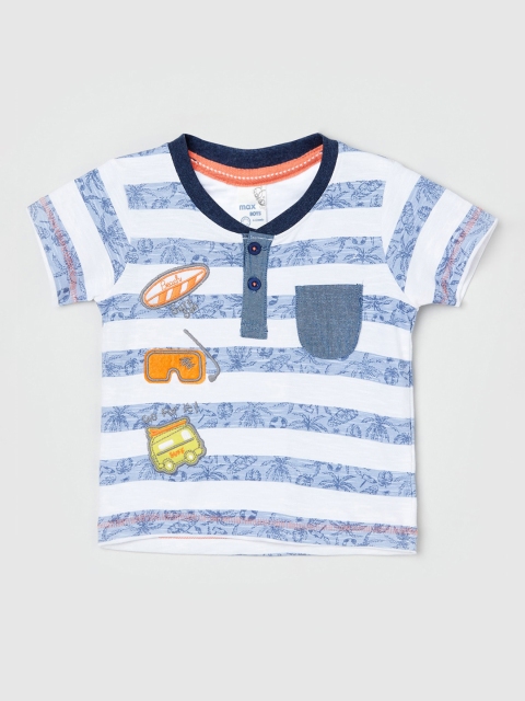 

max Boys White & Blue Striped Henley Neck T-shirt