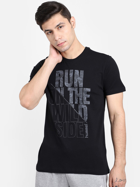 

hummel Men Black Printed Round Neck T-shirt