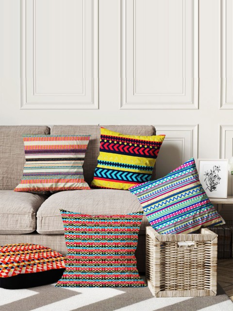 

BIANCA Set of 5 Multicoloured Geometric Square Cushion Covers, Multi