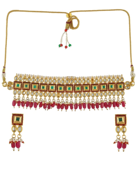

Silvermerc Designs Gold-Plated & Red Kundan Studded Jewellery Set