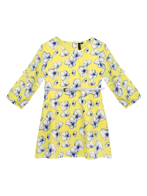 

Ishin DESIGNER STUDIO Girls Yellow Floral Printed Fit and Flare Dress