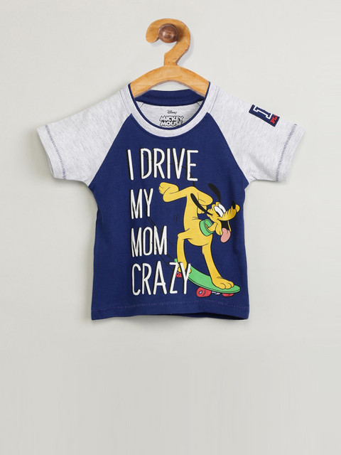 

max Boys Blue Printed Round Neck T-shirt