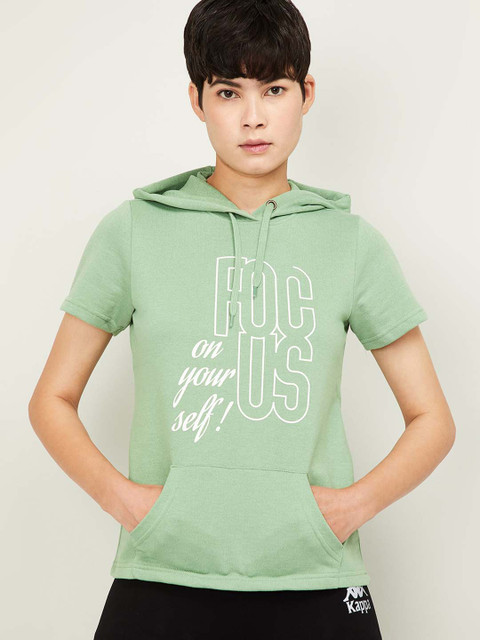 

Kappa Women Green Printed Hooded Sweatshirt
