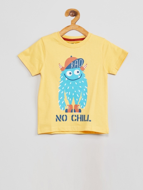 

max Boys Yellow Printed Round Neck Cotton T-shirt