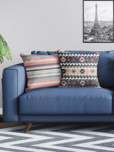 

BIANCA Multicoloured Set of 2 Abstract Square Cushion Covers, Multi
