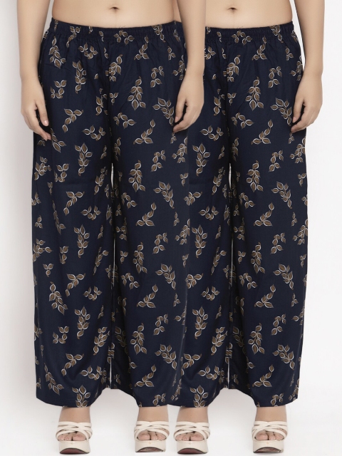 

KLOTTHE Women Pack of 2 Navy Blue Printed Straight Palazzos