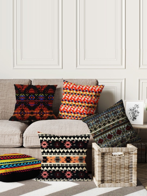 

BIANCA Multicoloured Set of 5 Abstract Square Cushion Covers, Multi