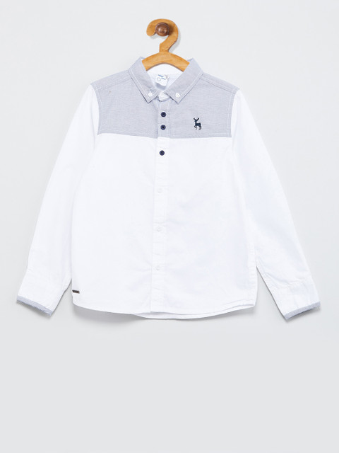 

max Boys White & Grey Regular Fit Striped Casual Shirt
