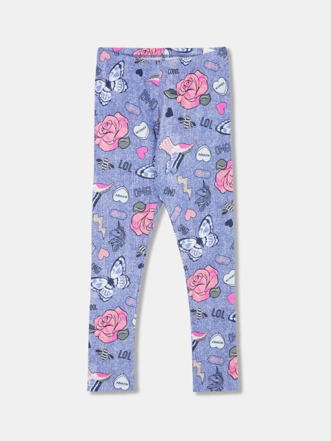 

The Childrens Place Girls Blue & Pink Floral Printed Leggings