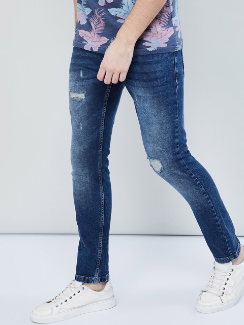 

max Men Blue Skinny Fit Mid-Rise Low Distress Stretchable Jeans