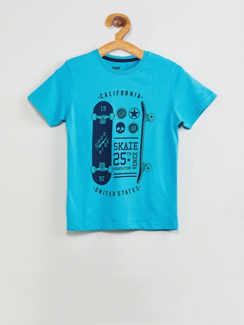 

max Boys Blue Printed Round Neck T-shirt
