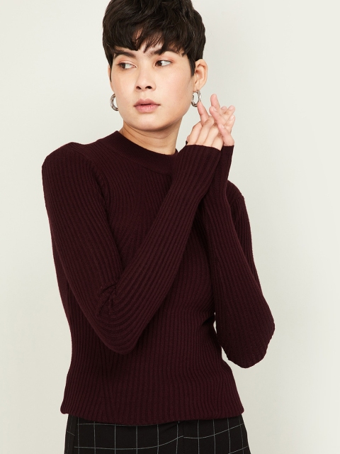

Fame Forever by Lifestyle Women Burgundy Ribbed Pullover Sweater