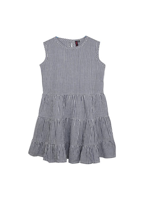

Ishin DESIGNER STUDIO Girls White & Blue Checked Fit and Flare Dress