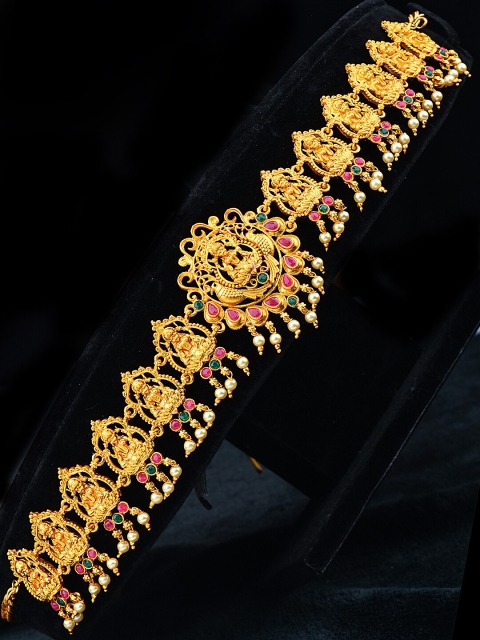 

Alankruthi Women Gold Plated Pink & Green Stone Studded Kamarbandh