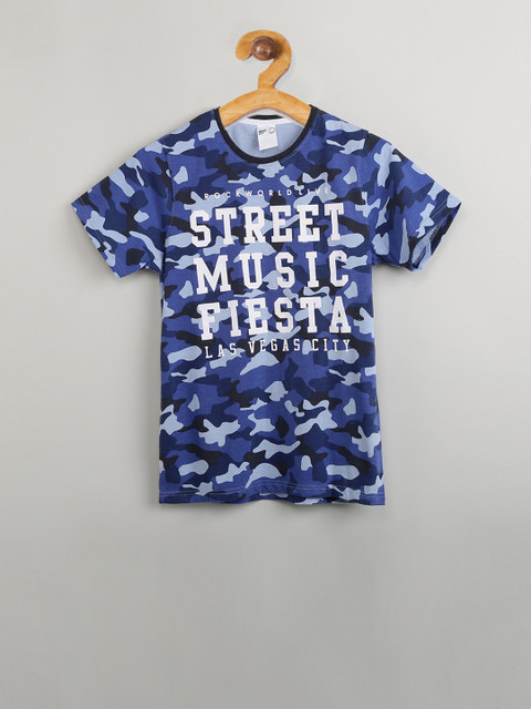 

max Boys Blue Printed Round Neck T-shirt