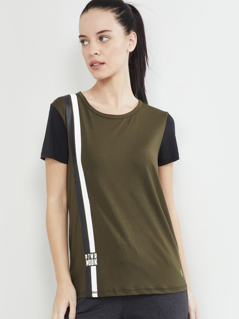

max Women Olive Green Colourblocked Round Neck T-shirt