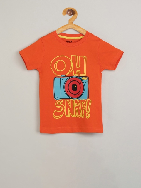

max Boys Orange Printed Round Neck T-shirt