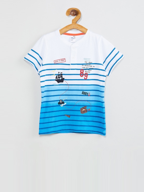 

max Boys Blue & White Striped Henley Neck T-shirt