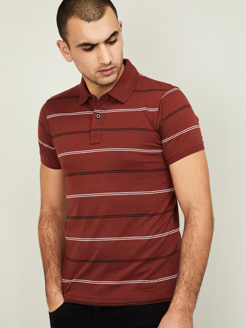 

CODE by Lifestyle Men Brown Striped Polo Collar T-shirt