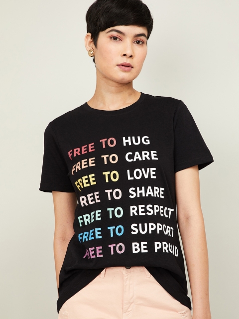 

Ginger by Lifestyle Women Black Printed Round Neck T-shirt