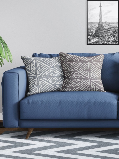 

BIANCA Brown & Grey Set of 2 Geometric Square Cushion Covers