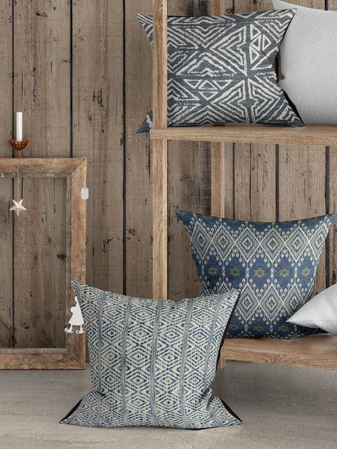 

BIANCA Set of 3 Blue & Grey Geometric Square Cushion Covers