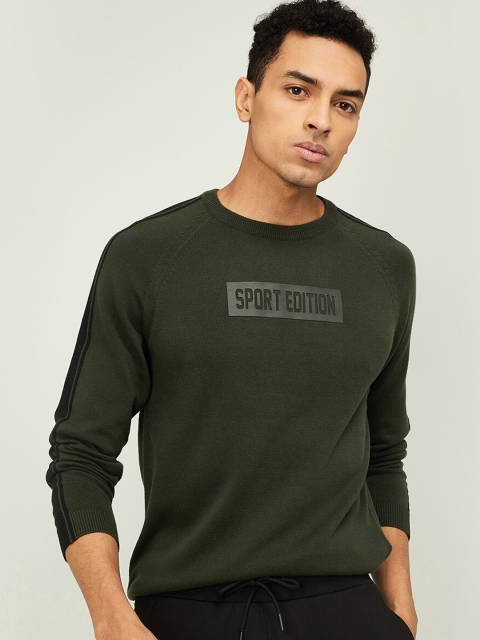

Kappa Men Olive Green Printed Pullover Sweater