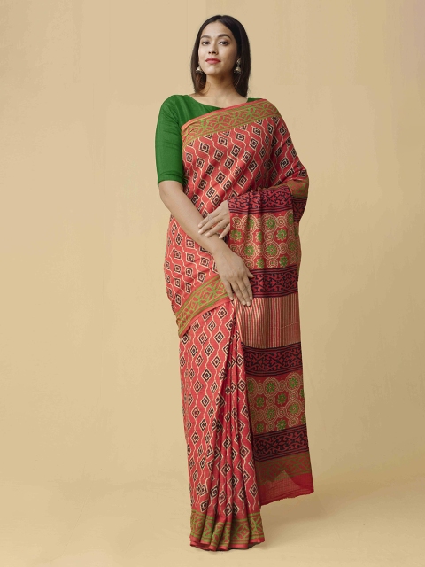 

Unnati Silks Pink & Coral Pink Printed Kota Saree