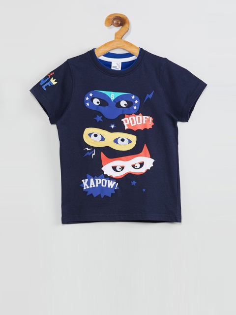 

max Boys Navy Blue Printed Round Neck T-shirt