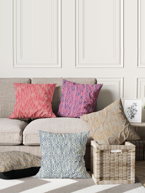 

BIANCA Pink & Magenta Set of 5 Abstract Square Cushion Covers