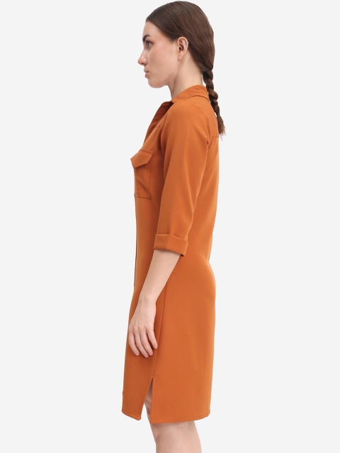 

Samshek Women Brown Solid Shirt Dress