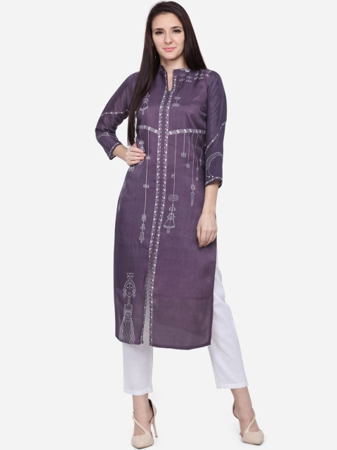 

VENISA Women Purple Embroidered Straight Kurta