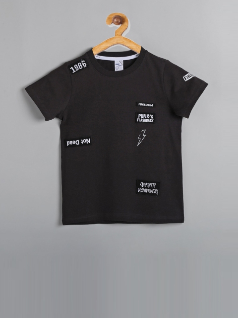 max Boys Charcoal Grey Solid Round Neck T-shirt