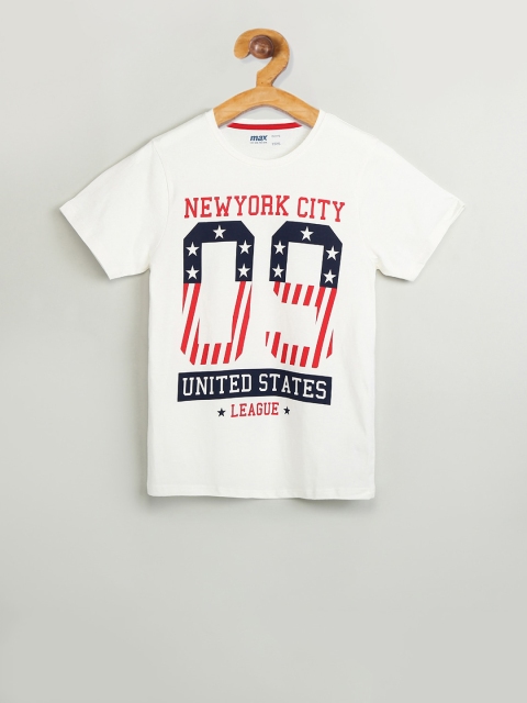 

max Boys Off-White Printed Round Neck Cotton T-shirt