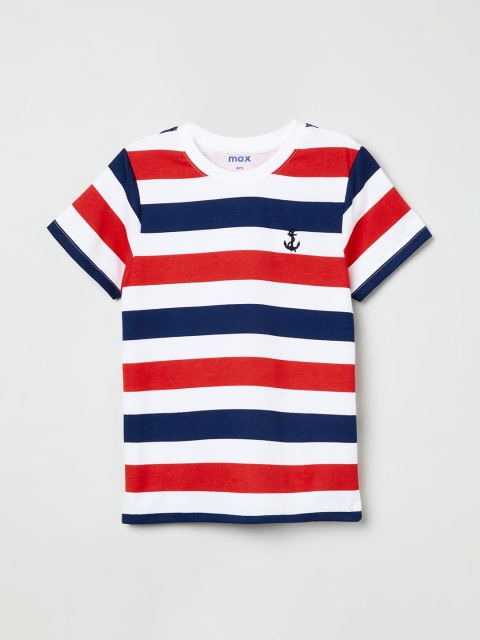 

max Boys White & Blue Striped Round Neck T-shirt