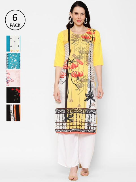 

7Threads Women Pack Of 6 Printed Straight Kurtas, Multi