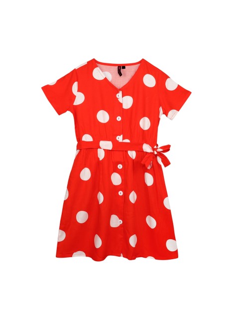 

Ishin DESIGNER STUDIO Girls Red Printed Fit and Flare Dress