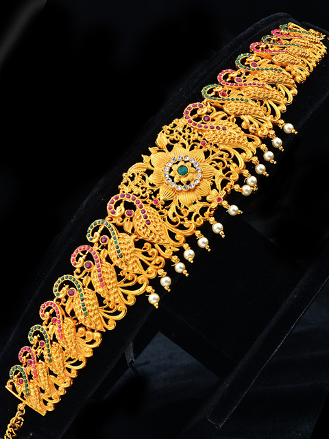 

Alankruthi Gold-Plated Pink & Green Stone Studded Kamarband