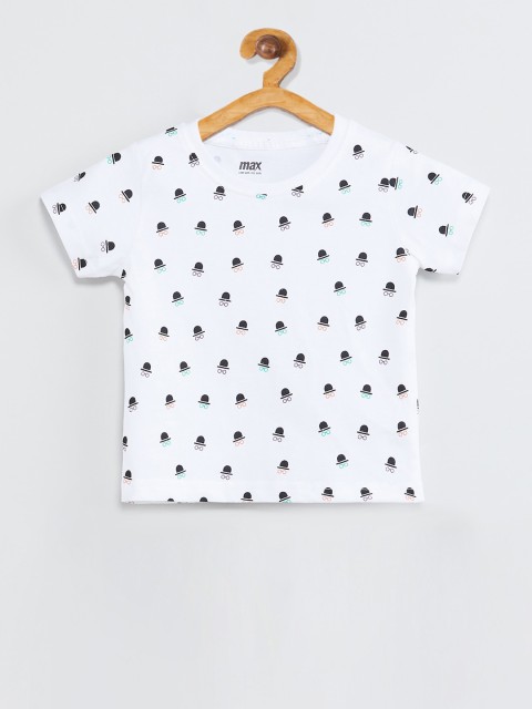 

max Boys Off-White & Black Printed Round Neck T-shirt