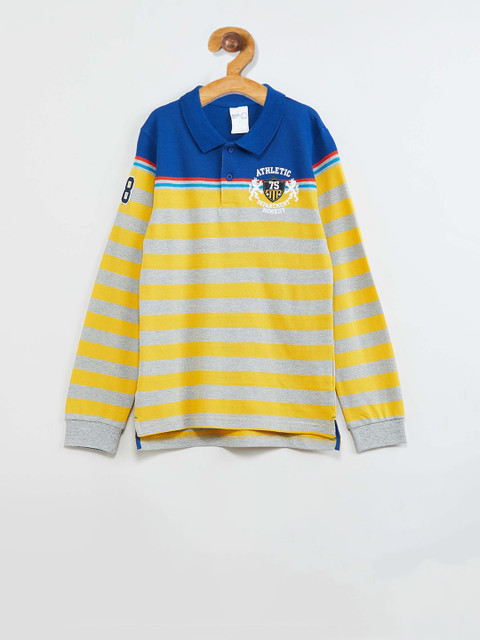

max Boys Blue & Yellow Striped Polo Collar T-shirt