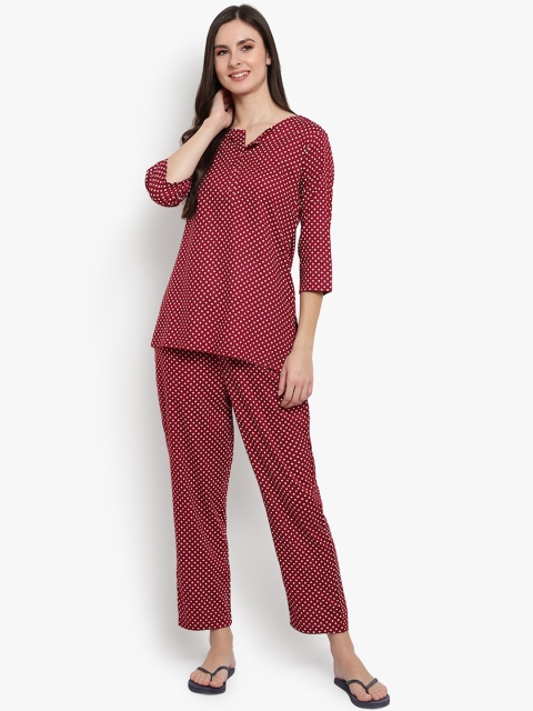 

Desi Rang Women Red & Off-White Printed Night suit