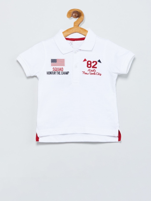 

max Boys White Solid Polo Collar T-shirt