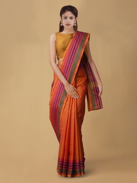 

Unnati Silks Orange Striped Saree